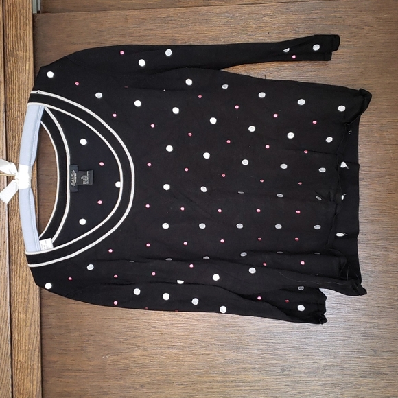 Peck & Peck black sweater, 3/4 sleeves, white and pink dots - Picture 1 of 4